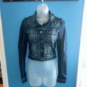 Guess Cropped Denim Jacket - Dark Blue
